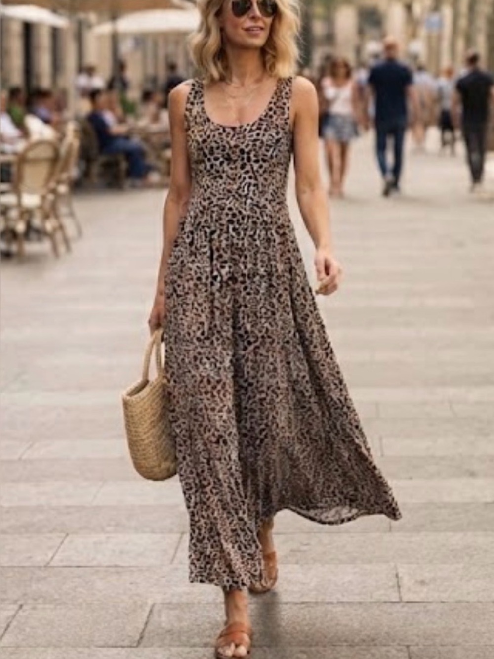 Monroe & Main Leopard Print Maxi Dress in Brown and Black